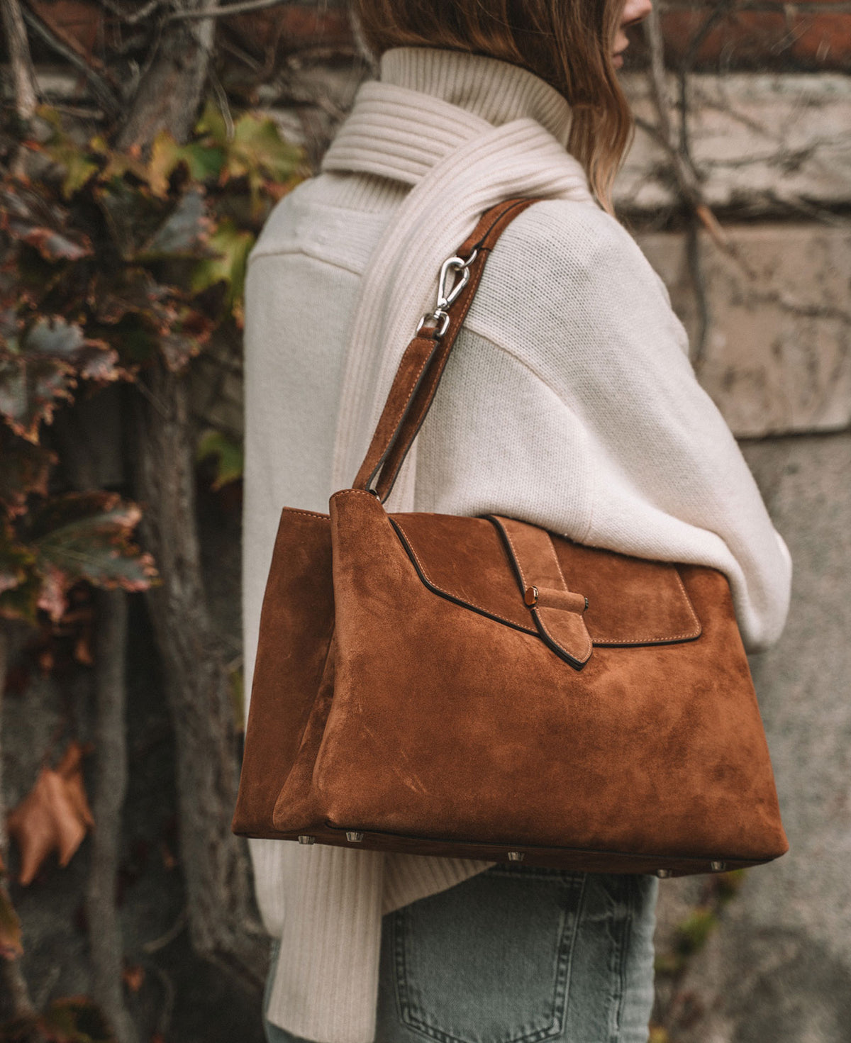 CATHRINE working shoulder bag - Suede Cognac